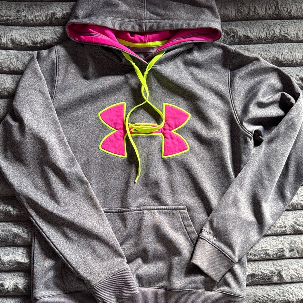 Under Armour Gray Hoodie with Pink and Yellow Accents